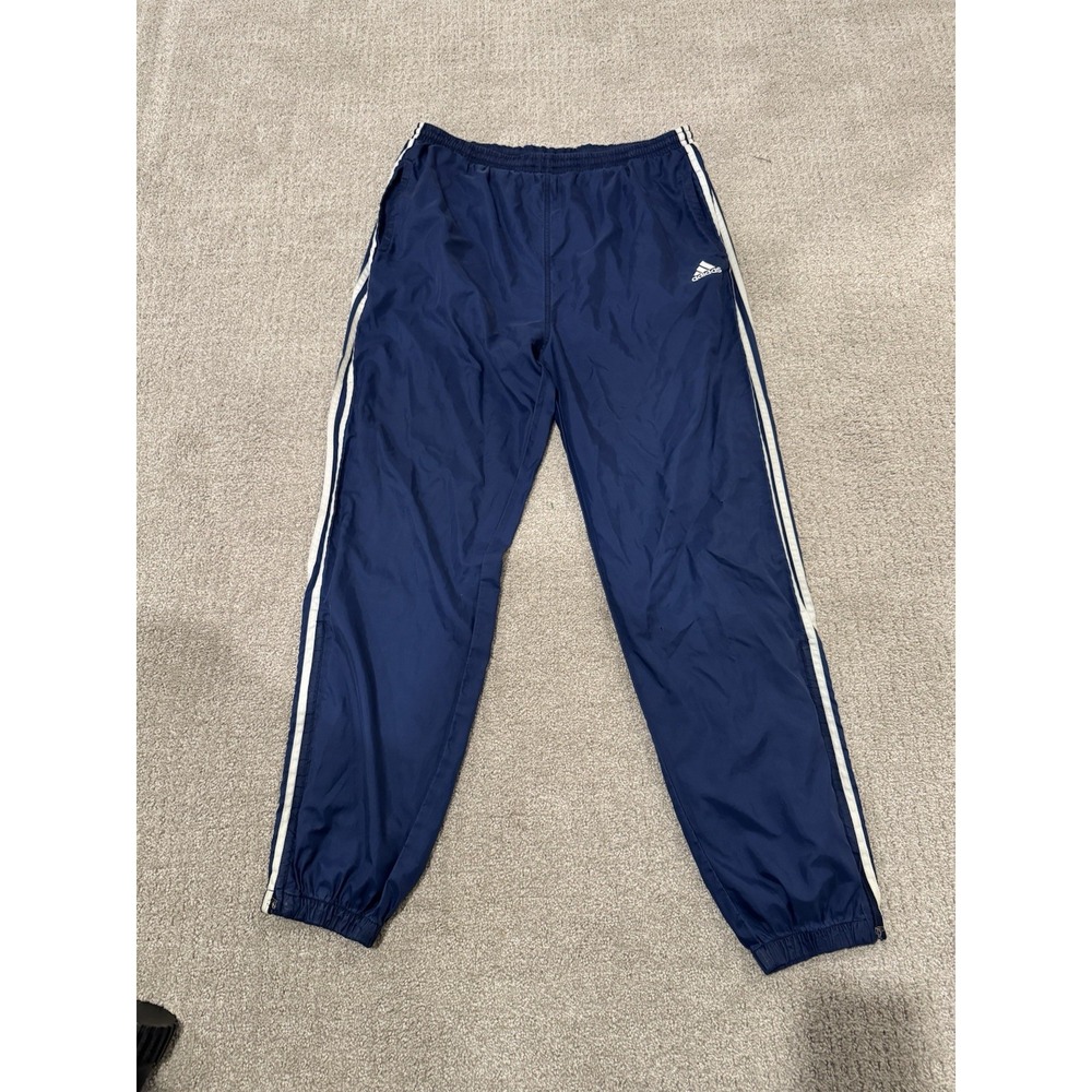 Adidas Track Pants Men's XL Navy White Stripe Straight Leg Casual Sportswear